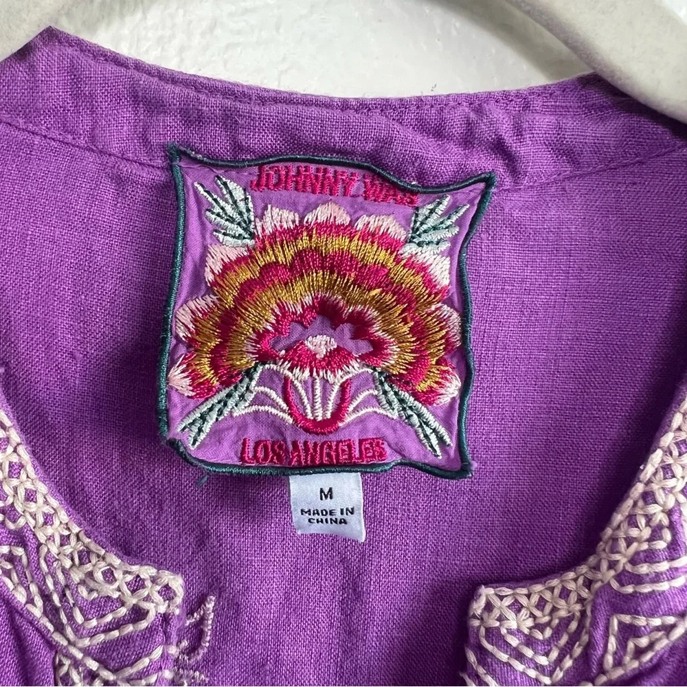 Johnny Was NOAH EASY V‑NECK Embroidered Top Mandarin Collar Purple Lilac Size M - Picture 9 of 16
